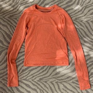 Lululemon orange gold flecked 4 race length long sleeve tee